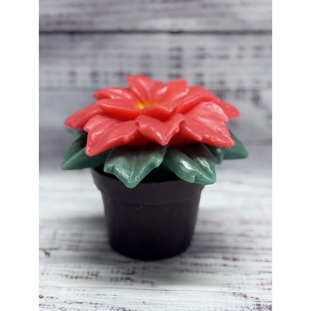 Home Reflections Poinsettia Flower Wax Luminary Flameless Candle w Timer RARE